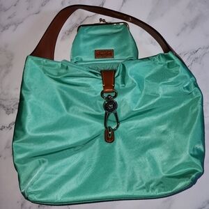 Dooney & Bourke Turquoise/Aqua Nylon Hobo Bag Logo Lock and Coin Purse